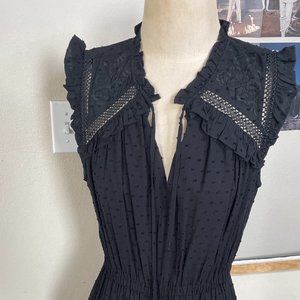 NWT Kate Spade Broome Street Dress Size Medium Black Swiss Dot Sleeveless Ruffle